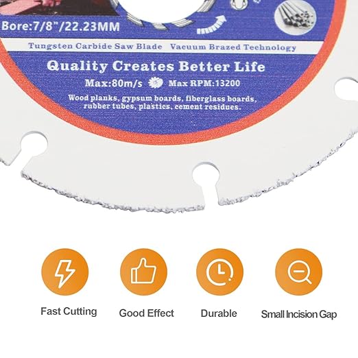 Carbide Multi Wheel,BRSCHNITT 4pcs 4-1/2 Inch (115mm) with Arbor 7/8" Tungsten Carbide Cut Off Wheel for Wood,Laminate,Gypsum Board,Plastic for Angle Grinder Cutting Disc