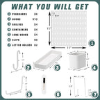 Pegboard Combination Kit, Wall Mounted Storage Set with 8 Pegboards & 32 Accessories Hanging, White Peg Boards Organizer for Walls Display, Crafts Organization, Kitchen Organizer, 22" x 44"