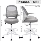 HYLONE Tall Drafting Chair Standing Desk Chair with Flip-Up Armrests, Adjustable Height Ergonomic Office Chair with Footrest Ring - High Stool Chair for Standing Desk (Light Grey)