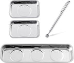 3 Pieces Magnetic Trays with 5LBs Telescoping Magnetic Pick-up Tool Set, 8.9" and 2 Pieces 3.7" Rectangle Stainless Steel Magnet Parts Tray for Screws, Mechanic's