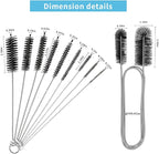 10 Pcs Flexible Drain Brush Straw Cleaner Brush Set,Pipe Cleaners Brush,61Inch Stainless Steel Double-Ended Hose Brush 8.2Inch Nylon Long CPAP Tube Cleaning Brush for Home Kitchen Sink Plumbing