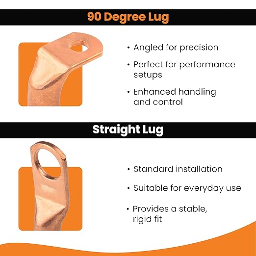 SELTERM 10pcs - 4/0 AWG 3/8" Stud - 90° Bent Battery Lugs - Ring Terminal Connectors with 12pcs 3:1 Black & Red 1" Heat Shrink Tubing - Heavy Duty Battery Cable Ends - Bare Copper Wire Connectors Kit
