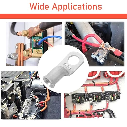 16Pcs 4 AWG 3/8" Stud Heavy Duty Tinned Copper Wire Lugs with 16Pcs Heat Shrink Tubing Ring Terminals Battery Cable Ends Bare Copper Eyelets