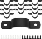 12Pcs Black Pipe Strap, 1 Inch Metal Pipe Clamp Rigid Conduit Clamp, 2 Hole U Bracket for Pipe Fixing/Plumbers(Inside Diameter: 3.5cm)