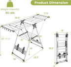 Giantex Clothes Drying Rack, 2-Layer Aluminum Foldable Laundry Drying Rack with 5-Level Adjustable Height, 21 Drying Rails, 10 Side Clips, 4 Shoe Holders, Space Saving Collapsible Laundry Drying Rack
