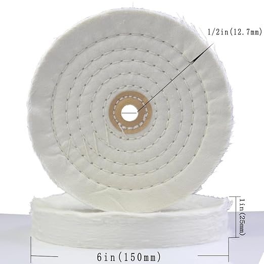 Luo ke 2 Pcs 6'' Cotton Buffing Wheel - 70 Ply Spiral Sewn Muslin Cotton Buffing Polishing Wheel with 1/2'' Arbor Hole for Bench Grinder Table Grinder (White)