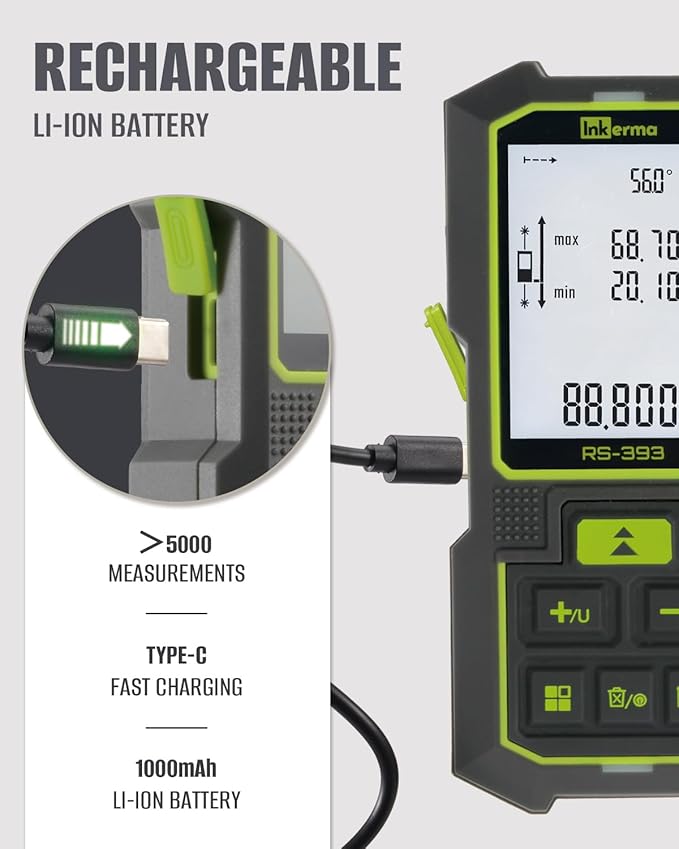 Dual Laser Measurement Tool, 393Ft/120M Bilateral Laser Distance Meter, Rechargeable Laser Measure with Ft/in/M Multiple Units, Angle Sensor, Pythagorean Mode, Area and Volume