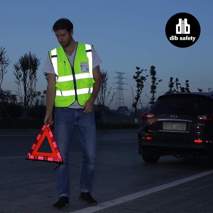Dib Safety Vest Reflective ANSI Class 2, High Visibility Vest with Pockets and Zipper, Construction Work Vest Hi Vis Yellow 2XL