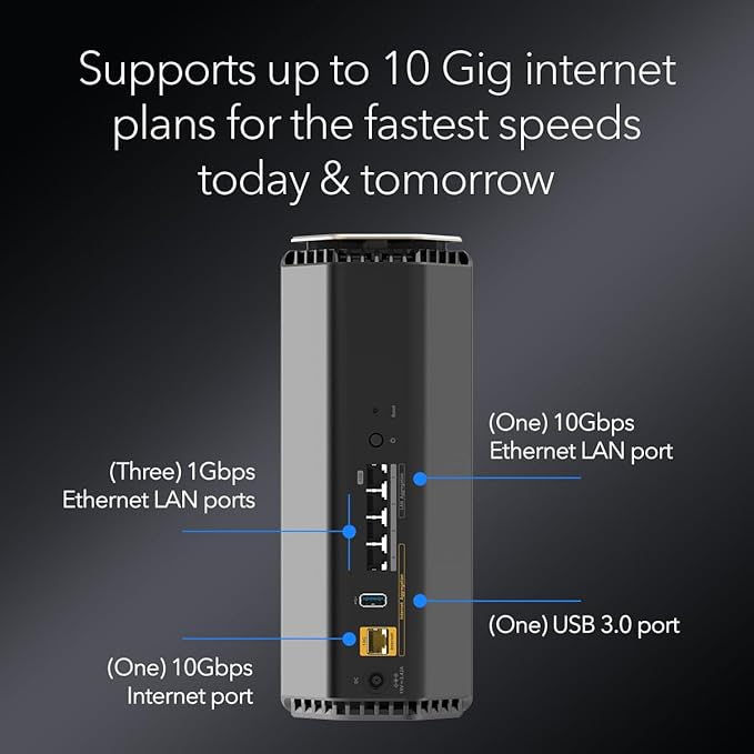 NETGEAR Nighthawk Tri-Band WiFi 7 Router (RS600) - Security Features, BE18000 Wireless Speed (up to 18 Gbps) – 10 Gig Internet Port - Covers up to 3,300 sq. ft., 150 Devices - Free Expert Help