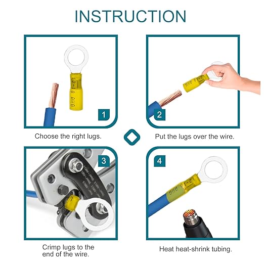 180 PCS Heat Shrink Wire Connectors, Ring Terminals Kits, Automotive Marine Ring Terminal Connectors for 10 12 14 16 18 22 AWG by Housun