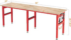 SPECRAFT 96" Red Adjustable Heavy Duty Workbench with 4 AC Outlet and 2 USB Ports Power Outlets, 5000 Lbs Capacity, Rubber Wood Top for Garage, Workshop, Office