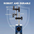 Dasqua Magnetic Base, Adjustable Stand with Fine Adjustment Holder for Dial Indicator, 3/8" Clamping Hole, Strong Pull Force 132lb/60kg