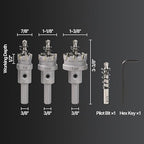 3PCS Carbide Hole Saw Kit, 7/8'' to 1-3/8'' Metal Hole Cutter with Pilot Drill, Holesaw for Hard Metal, Stainless Steel, Iron, Mild Steel, Aluminium, Alloy, Plastic, Fiberglass