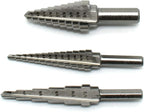 TEMO 3 pc M35 Cobalt Two Flute Step Drill Total 28 Step: 3/16 Inch - 1/2 Inch 6 Step, 1/4 Inch -3/4 Inch 9 Step, 1/8 Inch -1/2 Inch 13 Step