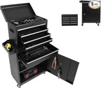 Rolling Tool Cabinet Tool Box, 5-Drawer Storage Chest with Detachable Organizer, Removable Portable Tool Box for Garage Warehouse (Black)