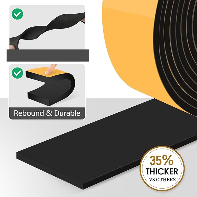 Pipe Insulation Tape, Outdoor Water Pipe Insulation Wrap, Foam Insulation Tape for Outdoor Pipes Winter Freeze Protection, Heat Tape for Water Pipes, Copper Pipes, PVC, AC Line, 4in x 15ft, Black