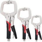 Keadic 3Pcs 6.5" 9" 11" Heavy Duty Locking C-Clamp Set With Regular Tip and Swivel Pads, Metal Pocket Hole Locking Pliers Table & Tool Vise Grip for Automotive DIY Woodworking Cabinetry Welding