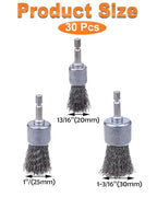 Rocaris 30 Pack Carbon Steel Wire Wheel Brush with 1/4-Inch Hex Shank, Pen Brush, for Rust Removal, Corrosion and Scrub Surfaces, 3 Sizes