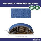 4" x 36" Zirconia Sanding Belts for Metal - 4 x 36 Inch Zirconia Metal Grinding Sand Paper, 8 PCS 60 Grits, Perfect for Knife Blade Sharpening, Metal Polishing, Derusting, Woodworking