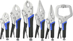 Vice Grips, 6-Pack Vise Grips 5"/7"/10" Curved Jaw Locking Pliers, 6-1/2" & 9-1/2" Needle Nose Pliers Set and 6" C-Clamp for Welding, Woodworking, Metal Working