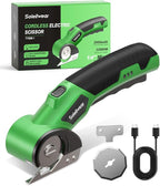 Cordless Electric Scissors, Rechargeable Cardboard Cutter, 4V Upgrade Motor Electric Box Cutter with 2 Blades, Safety Lock & LED Light, Powerful Cutting for Cardboard Box, Plastic, Leather