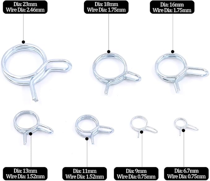 Hilitchi 75-Pcs Double Wire Fuel Line Silicone Hose Tube Spring Clips Clamp Assortment Kit