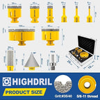 HIGHDRIL Diamond Drill Bits Kit with 5/8-11 for Porcelain Tile Ceramic Marble Brick Concrete Vacuum Brazed Hole Saw(6/8/10/20/35/50/65/100mm+50mm Chamfer Bit+20mm Finger Bit+Adapter)