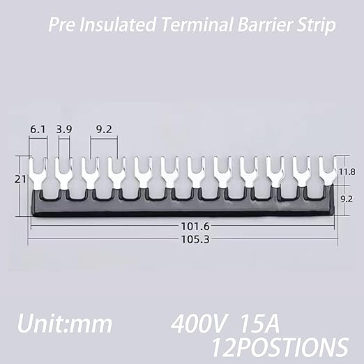 Terminal Block (2 Sets) 2Pcs 12 Positions Dual Row 600V 15A Screw Terminal Strip Blocks with Cover&2Pcs Pre-Insulated Barrier Termina Block Strip&24Pcs Insulated Fork Wire Connector