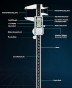 Digital Caliper 12 Inch, (ABS) Absolute Scale Caliper, IP54 Caliper Measuring Tool, Inch/MM/Fraction, Auto-Off LCD Stainless Steel Waterproof Micrometer Vernier Caliper, Feeler Gauges