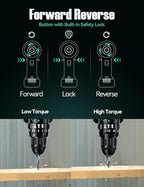 KIMO Hammer Drill - 20V 2X Battery Hammer Drill Cordless Drill Set, 350 In-lb Torque, 3/8" Keyless Chuck, 1350 RPM, 21+3 Position,14pcs Drill/Driver Bits, Power Drill Drivers for Concrete Brick Wall