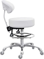 Grace&Grace Drafting Chair Big Cushion Rolling Stool with Back, Tall Shop Stool Rolling Chair with Footrest for Studio, Workshop, Classroom, Lab, Counter, Home Office (White)