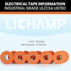 Lichamp 10-Pack Orange Electrical Tape Waterproof, 3/4 in x 66ft, Industrial Grade UL/CSA Listed High Temp Electrical Tape Orange Electric Super Vinyl