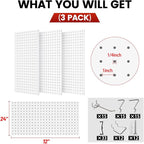 Pegboard, Metal Peg Board, Pegboards Wall Organizer with 57 Pcs Hooks, Sturdy Peg Board for Garage Tool Organization, Home & Office Wall Decoration (White, 3 Pack)