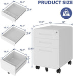 Rolling File Cabinet with Lock, 3 Drawer Metal Mobile Filing Cabinet Office Under Desk for Legal/Letter Size, Fully Assembled Except Casters