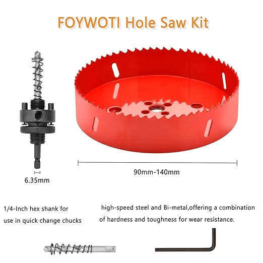 Hole Saw Heavy Duty bit Hex Shank,Hole Saw HSS with Arbor Bi-Metal & Heavy Duty Hole Saw Cutter for Wood Corn Hole Boards Plastic Drywall (φ108)