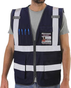 Dib Safety Reflective Vest High Visibility with Pockets and Zipper, Navy L