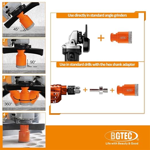 Diamond Core Drill Bit Kit BGTEC Diamond Hole Saw Tile Cutter,5/8"-11 Thread 6pcs 6/8/10/35/50/65mm Drill Bits+10mm Finger Bit+ 2" Chamfer Bit Milling Finger Bit+Hex
