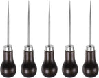 HARFINGTON 5pcs Handwork Sewing Awl Single Gourd Awl Leather Punch Hole Tool with Wooden Handle Scratch for Broken Wire Make Mark Drilling Stitching Repair and DIY Handmade, Dark Brown