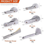 Tanstic 6Pcs Stainless Steel Feeler Gauge and Radius Gauge Set, 5Pcs R0.3-1.5/ R1-6.5/ R7-14.5/ R15-25/ R25-50 Radius Fillet Gauge with 32 Blades 0.04-0.88 mm Metric and Imperial Gap Measuring Tool