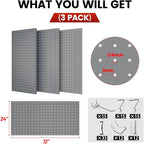 Pegboard, Metal Peg Board, Pegboards Wall Organizer with 57 Pcs Hooks, Sturdy Peg Board for Garage Tool Organization, Home & Office Wall Decoration (Grey, 3 Pack)