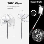 3PCS Telescopic Inspection Mirror,Stainless Steel LED Telescoping Inspection Mirror,Portable 360 Degree Rotating Mechanic Mirror with Long Handle Tool(Oval, Round,Square)