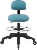 Chair Master FSS Series Square seat Tall (25"-35") seat Height Chair. Vinyl-for Office, Garage, Desk, Shop, Computer, Doctor, Medical, Easy to Clean! 18" Footring (Aqua, Tall, Rubber Roller Casters)