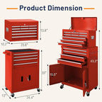 13-Drawer Double Door Rolling Tool Chest, 2 in 1 Detachable Tool Chest,Tool Box with Drawers and Wheels, Large Tool Cabinet with Lock, Metal Standing Toolbox for Garage Workshop-Red