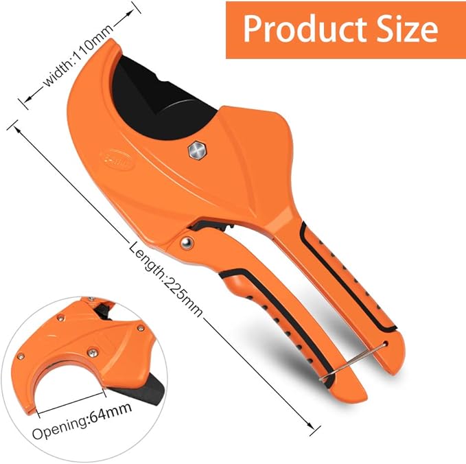 AIRAJ Ratchet PVC Pipe Cutter,Cuts up to 2-1/2"PEX,PVC,PPR and Plastic Hoses,Pipe Cutters with Sharp SK5 Stainless Steel Blades,Suitable for Home Repairs and Plumbers