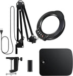15X Magnifying Glass with Light and Stand, 5 Color Modes 10 Levels Adjustable Brightness, 2-in-1 Desk Lamp with Clamp, Hands Free LED Light Magnifier for Craft Hobby Reading Repair Close Works