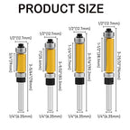 4Pcs Top and Bottom Bearing Flush Trim Router Bits Set 1/4 Inch Shank, Carbide Pattern Flush Trim Cut Router bit, 1/2 Inch Cutting Diameter, 3/4", 1", 1-1/4", 1-1/2" Inch Cutting Length (Size A)