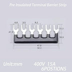 Terminal Block (4 Sets) 4Pcs 6 Positions Dual Row 600V 15A Screw Terminal Strip Blocks with Cover&4Pcs Pre-Insulated Barrier Termina Block Strip& 24Pcs Insulated Fork Wire Connector