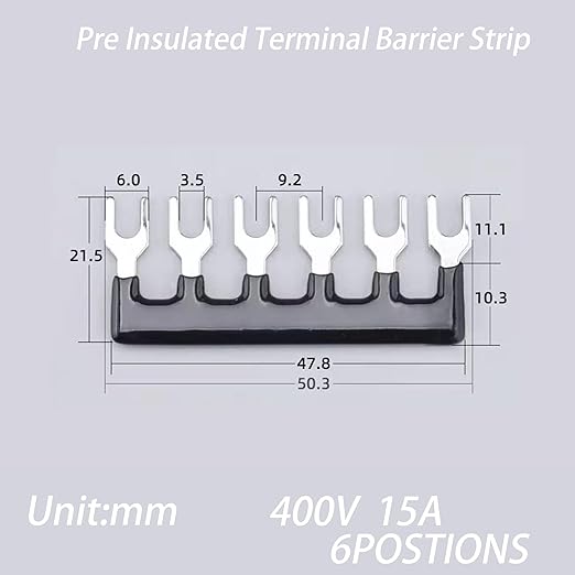 Terminal Block (2 Sets) 2Pcs 6 Positions Dual Row 600V 15A Screw Terminal Strip Blocks with Cover&2Pcs Pre-Insulated Barrier Termina Block Strip& 12Pcs Insulated Fork Wire Connector