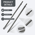 2 Pack 14" Air Hammer Bits Attachments,0.401 Inch Shank Chisel Bit Set,Cr-Mo Alloy Steel Punch