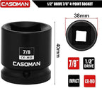 CASOMAN 1/2-Inch Drive 7/8-Inch Square Impact Socket, 4-Point, SAE, CR-MO